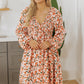Beige Floral V Neck Smocked Bishop Sleeve Babydoll Dress