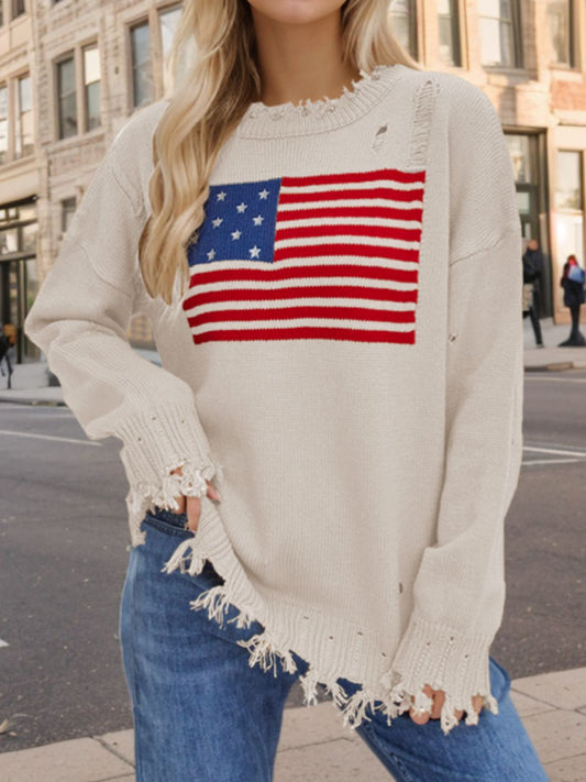 Cozy USA Boyfriend Distressed Sweater in 2 Colors