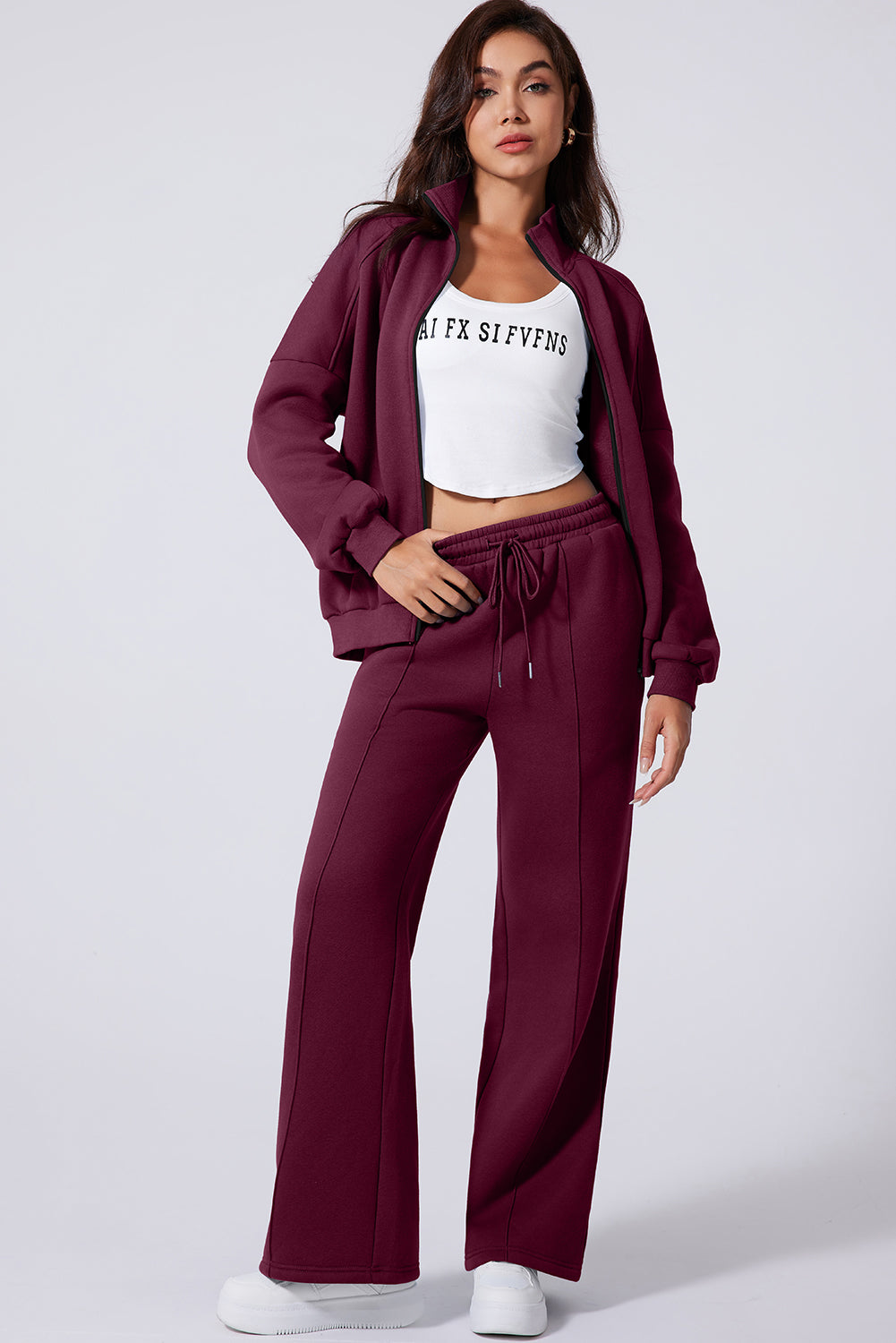 The Activepologie Comfy High Neck Zip-Up Jacket / Wide Legged Sweatsuit in 6 Colors (S - 2X)