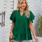 Tiered Notched Short Sleeve Blouse