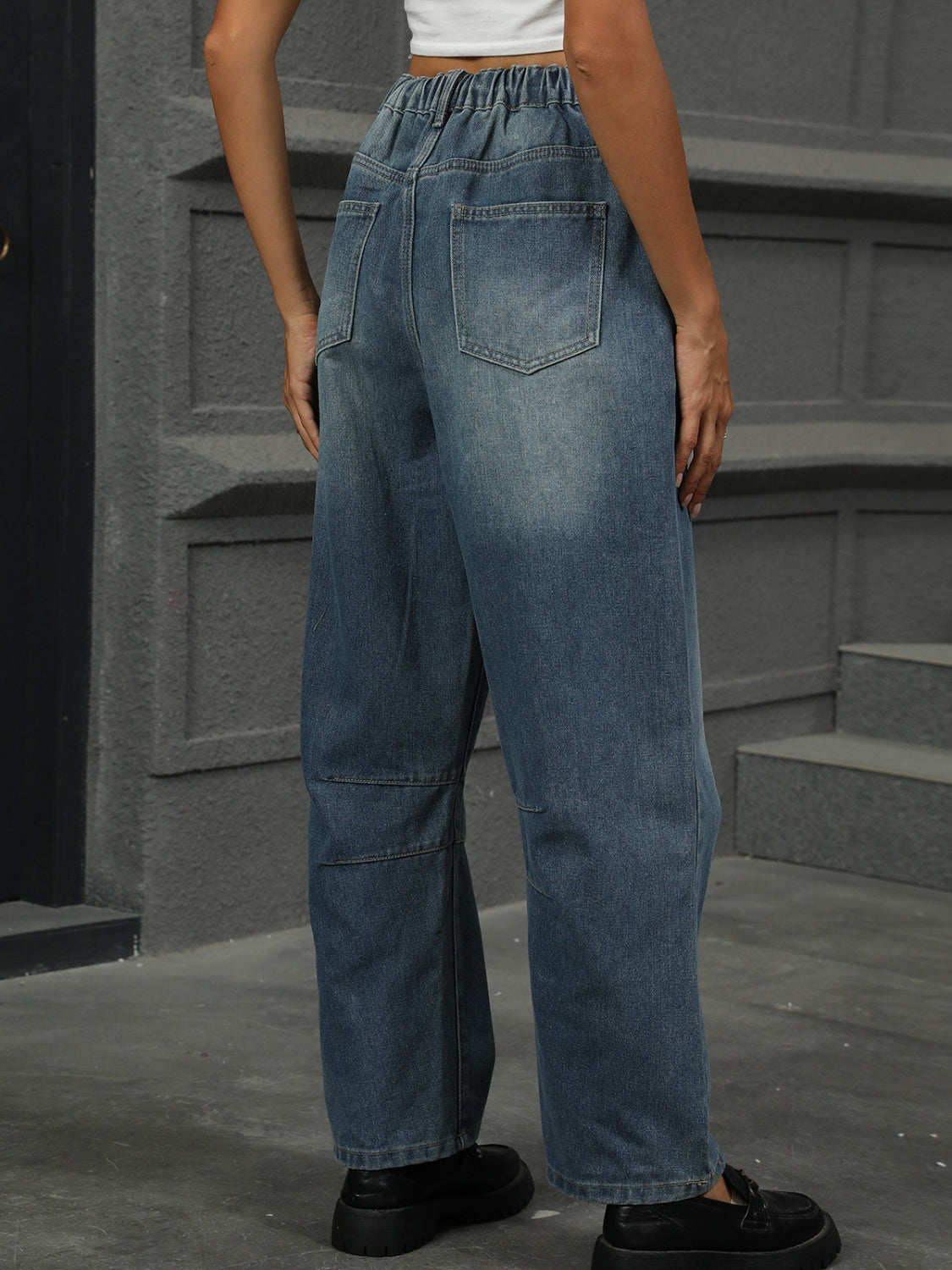 Classic Straight Jeans w/ Comfy Elastic Waist in 3 Colors