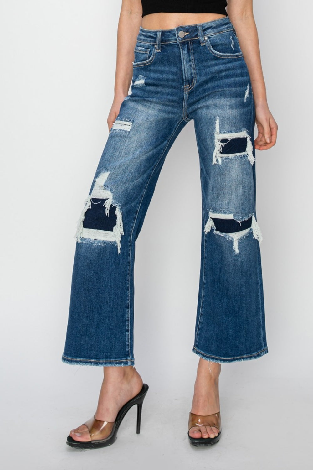 Patch Wide Leg Crop Jeans (0 - 3X)