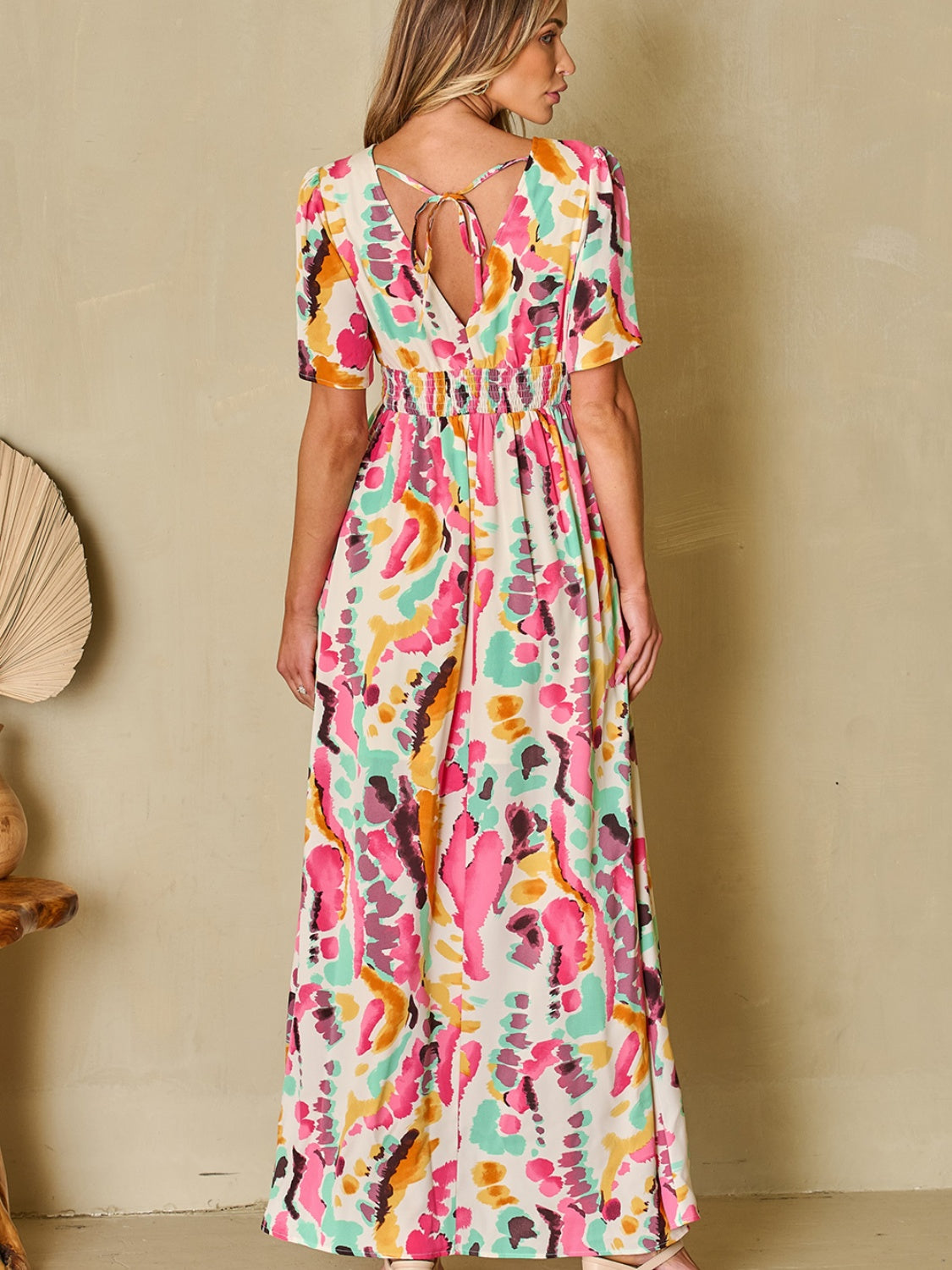 Classy V Neck Print Surplice Maxi Dress