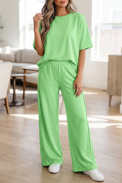 LaurenNichole Daydream Solid Oversized Tee &  Wide-Leg Pants Outfit — Pocketed Casual 2-Piece (3 Colors)
