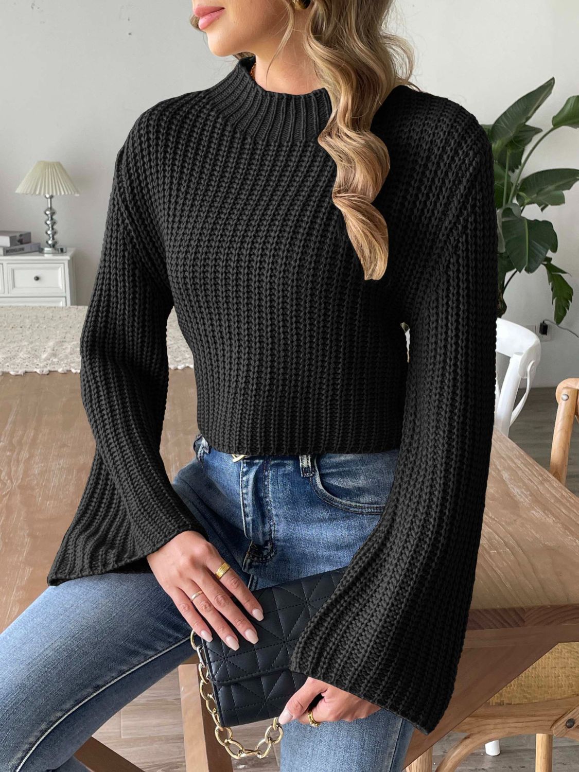 Classy Cropped Mock Neck Sweater in 3 Colors