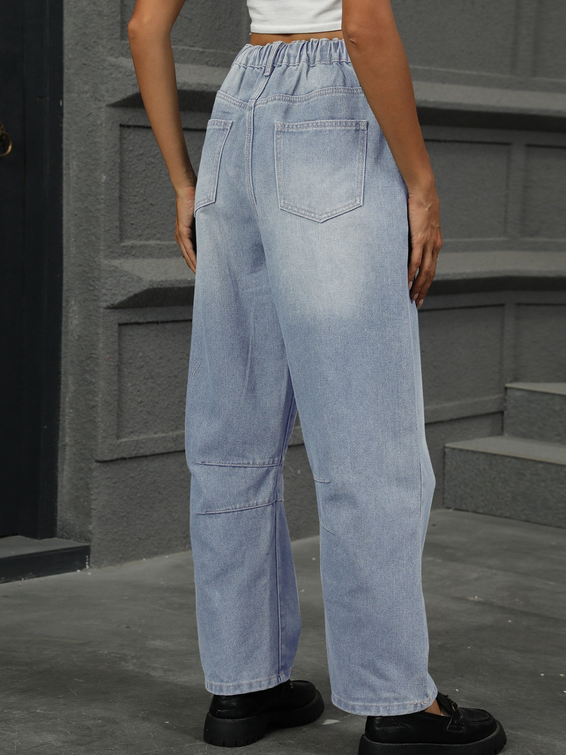 Classic Straight Jeans w/ Comfy Elastic Waist in 3 Colors