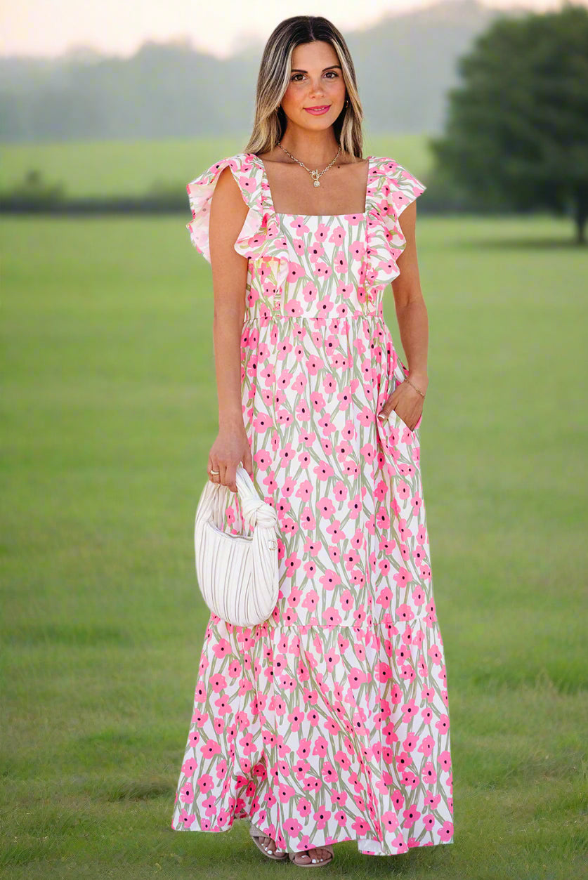 Elegant Floral Ruffled Summer Dress in 2 Colors (S - 2X)