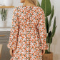 Beige Floral V Neck Smocked Bishop Sleeve Babydoll Dress