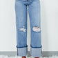 Layered Button Fly Wide Leg Stove Pipe Cuff Ankle Jeans