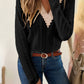 Eyelet Lace V-Neck Dropped Shoulder T-Shirt