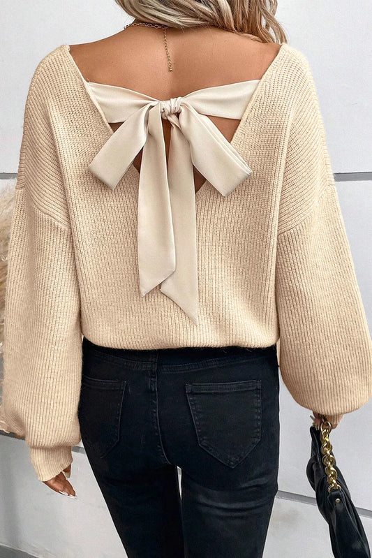 The Classic Bow V-Neck Long Sleeve Sweater