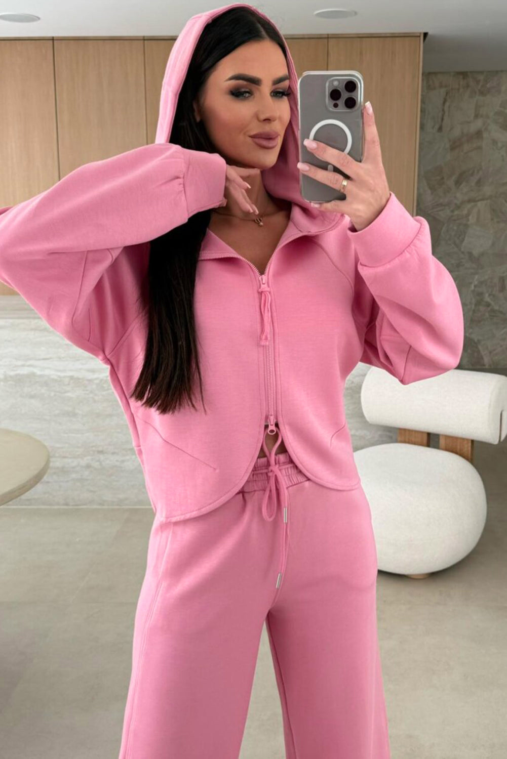 Daydream in Pink Cropped Hoodie Wide Legged Sweatsuit at LaurenNichole