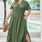 Classic Clover Shirred High Waist Maxi Dress (1X - 4X)
