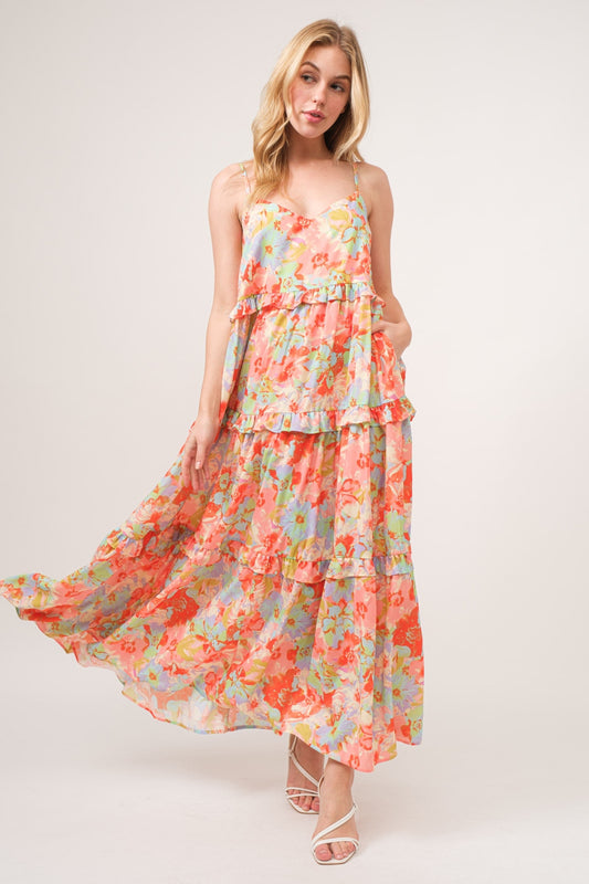 Floral Ruffle Maxi Adjustable Cami Dress