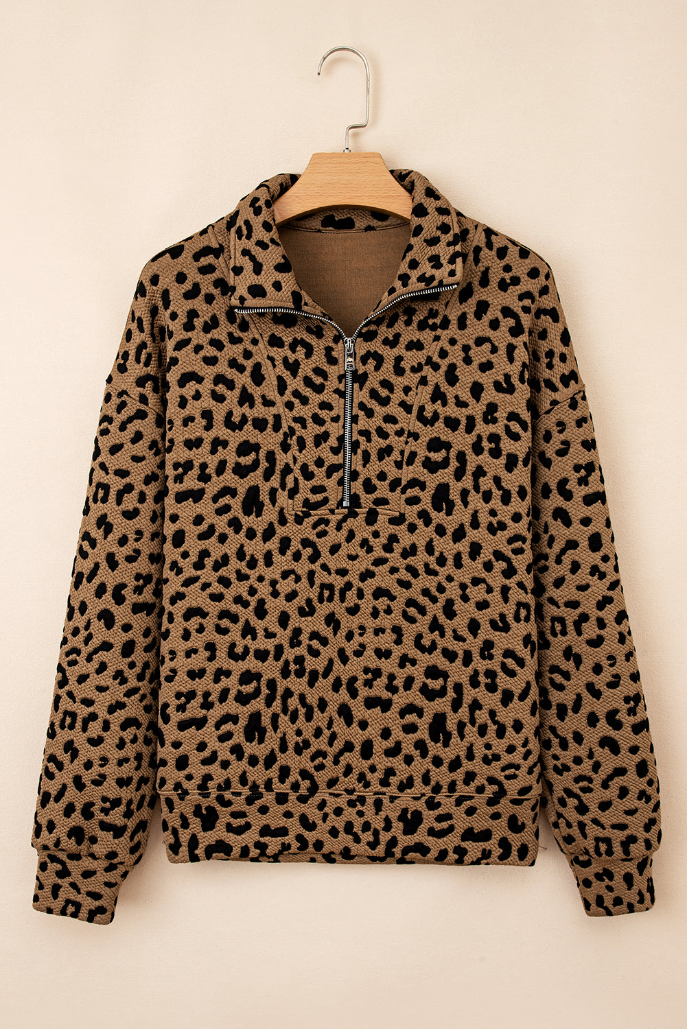 Cozy Daydream Brown Leopard Polo Zip Up Sweatshirt at LaurenNichole