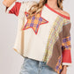 Round Neck Plaid Star Patch T-Shirt