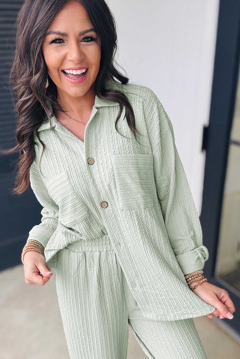 Ice Aqua Tailored Button-Down 2-Piece Daydream Outfit — our relaxed luxe style at LaurenNichole