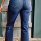 Mineral Washed Raw Hem High Waist Flared Jeans