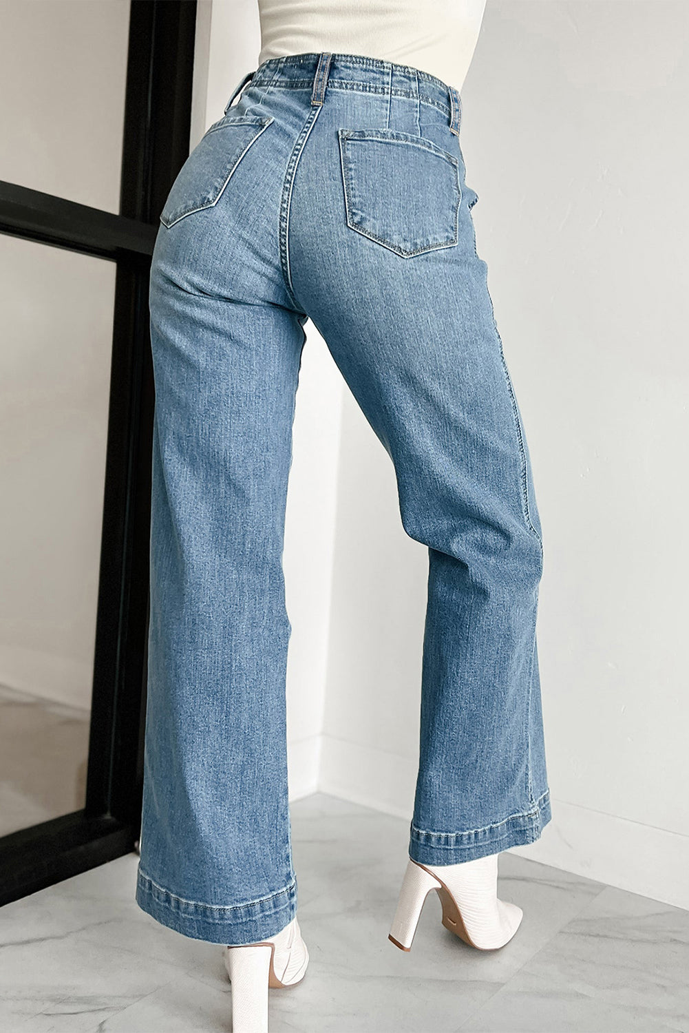 Tailored Button Fly Wide Leg Trouser Jeans