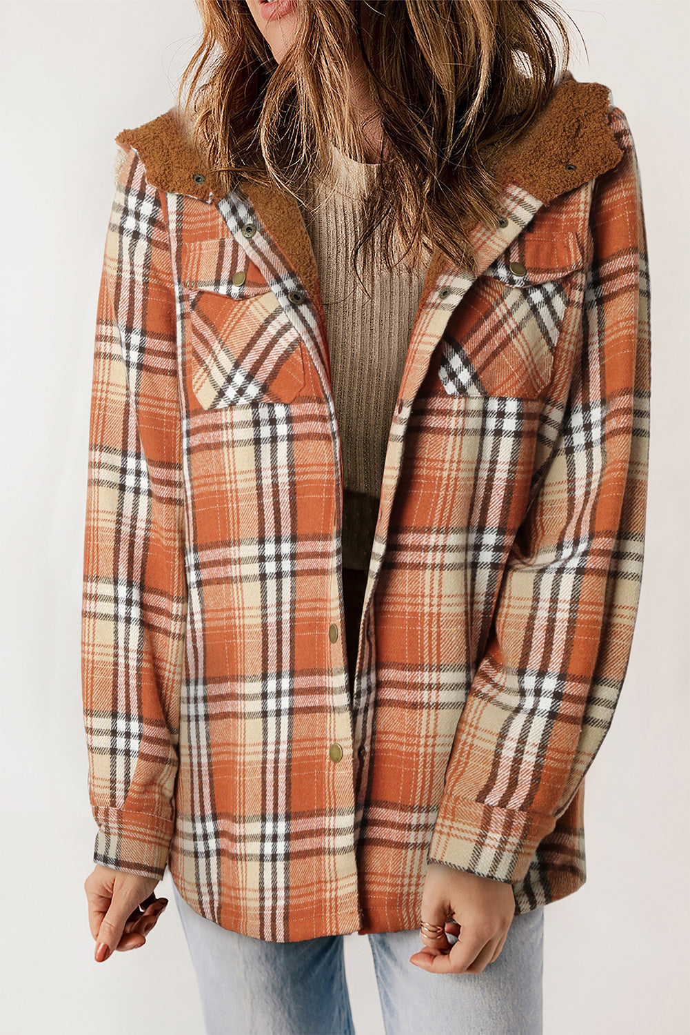 Chic Cozy Plaid Hoodie Sharpa Shacket