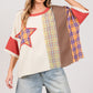 Round Neck Plaid Star Patch T-Shirt