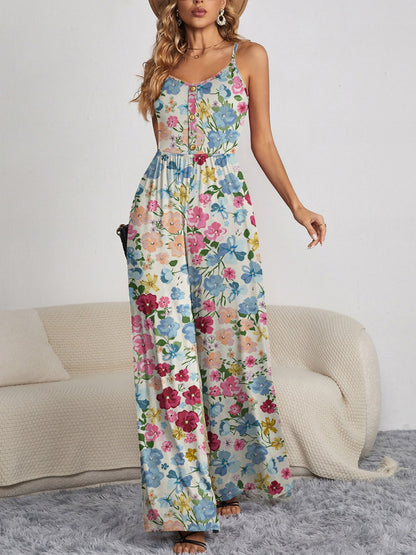 4 Floral Spaghetti Strap Wide Leg Jumpsuit