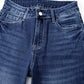 Mineral Washed Raw Hem High Waist Flared Jeans
