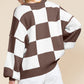 Cozy Knit Oversized Checkered Bishop Sleeve Sweaters in 3 Colors (S - 2X)