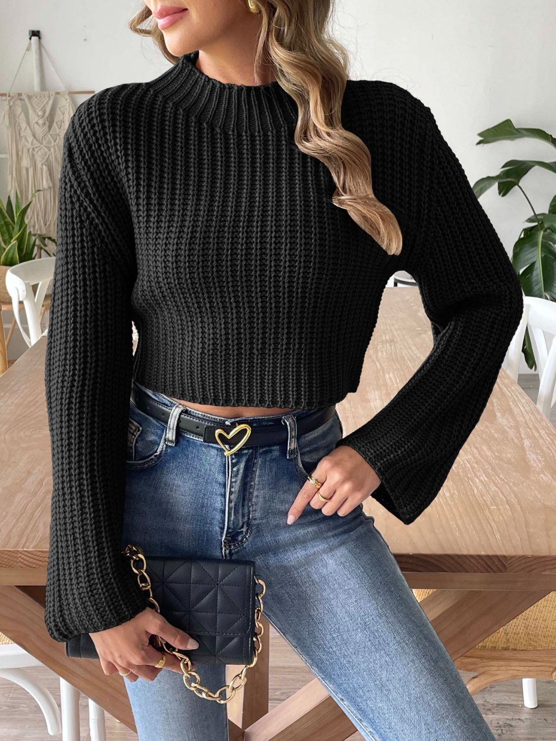 Classy Cropped Mock Neck Sweater in 3 Colors