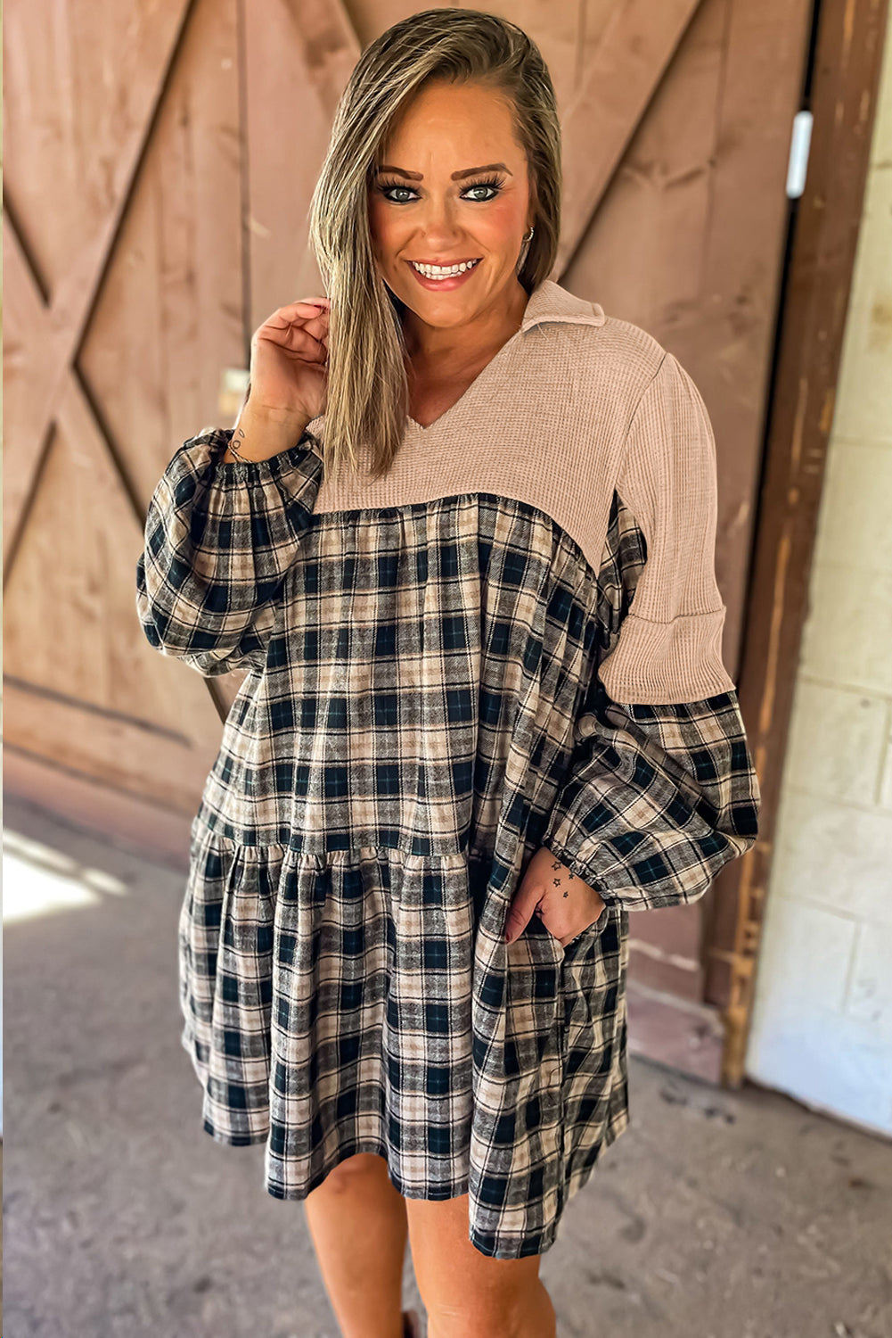 Classic Oversized Plaid Waffle Knit Shirt (1X - 4X)