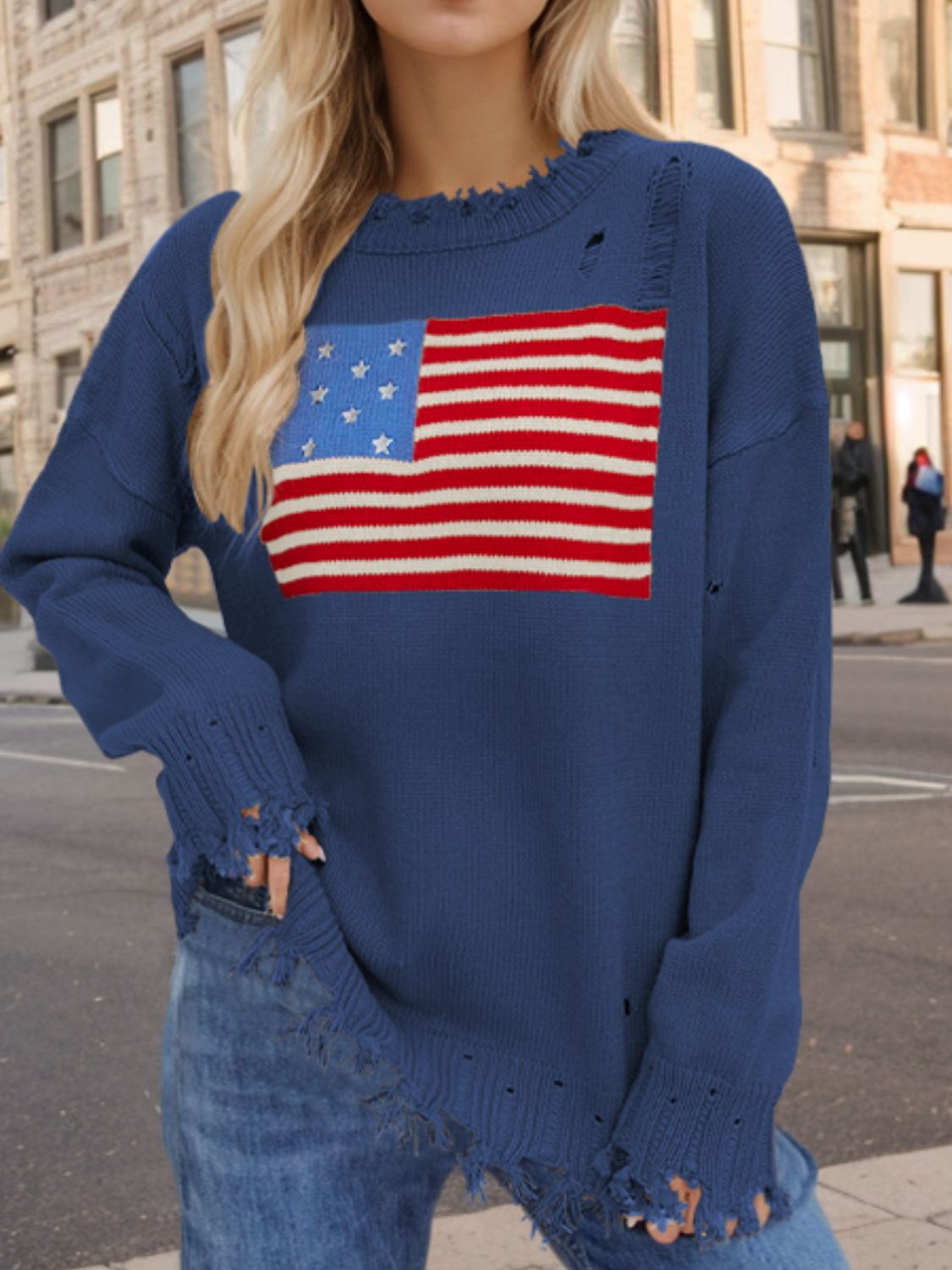 Cozy USA Boyfriend Distressed Sweater in 2 Colors