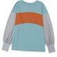 Casual Colorblock Striped Bishop Sleeve Shirt