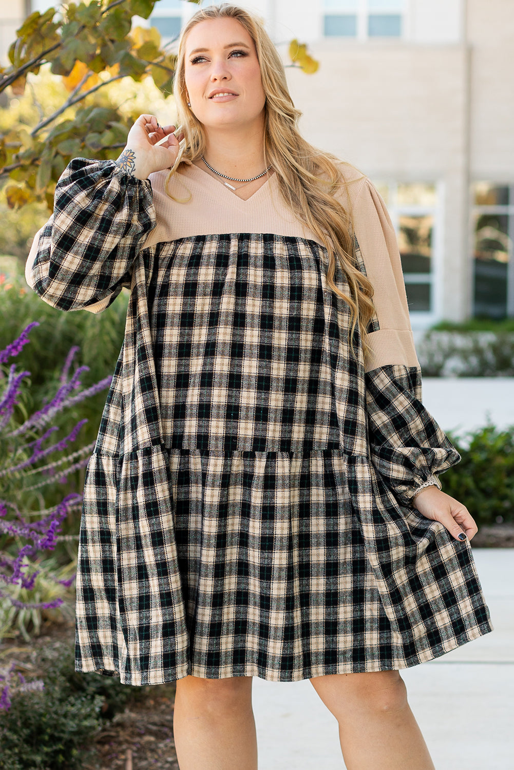 Classic Oversized Plaid Waffle Knit Shirt (1X - 4X)