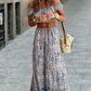 Classy Vintage Blue Paisley Off-Shoulder Summer Maxi Dress