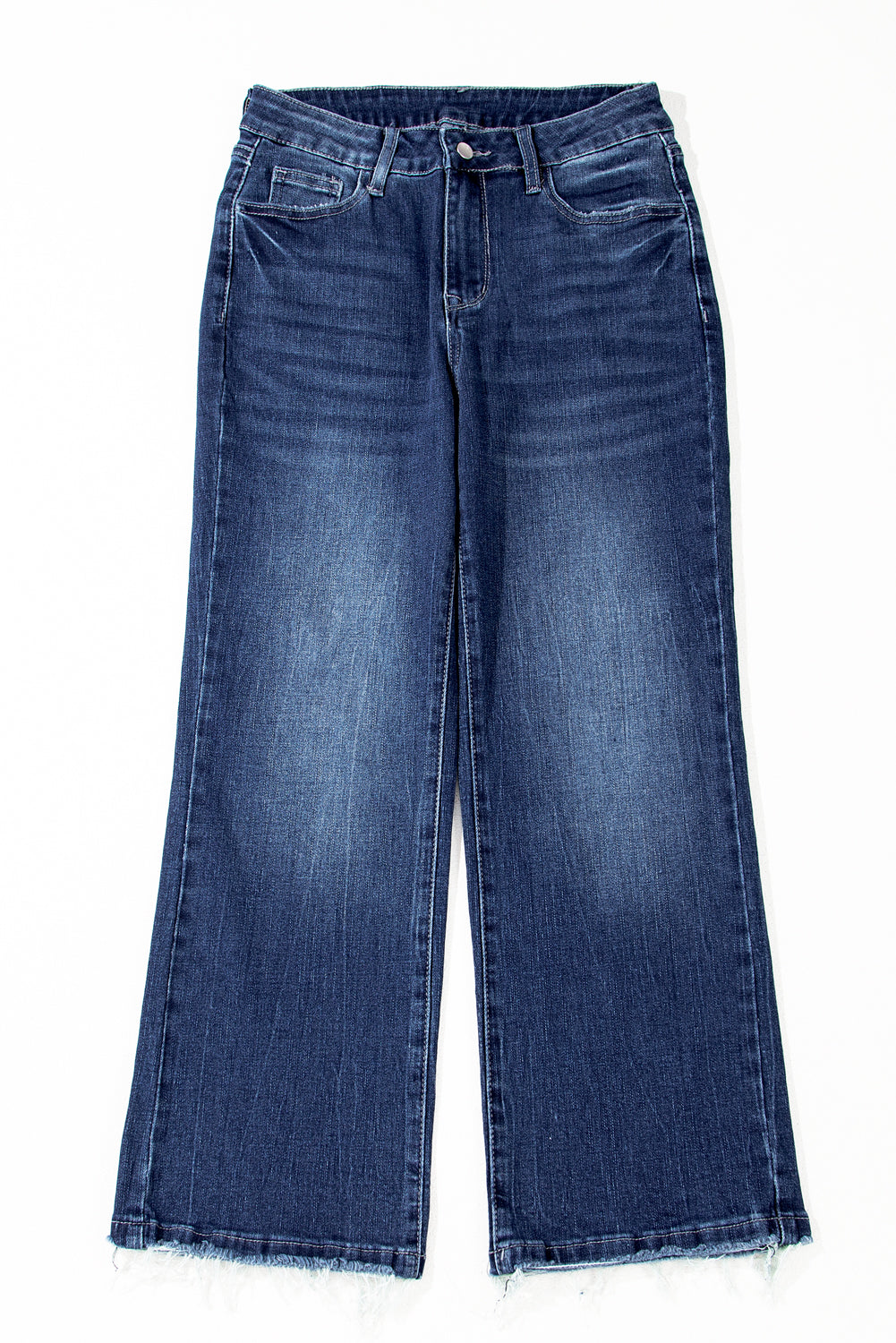 Mineral Washed Raw Hem High Waist Flared Jeans