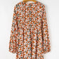 Beige Floral V Neck Smocked Bishop Sleeve Babydoll Dress