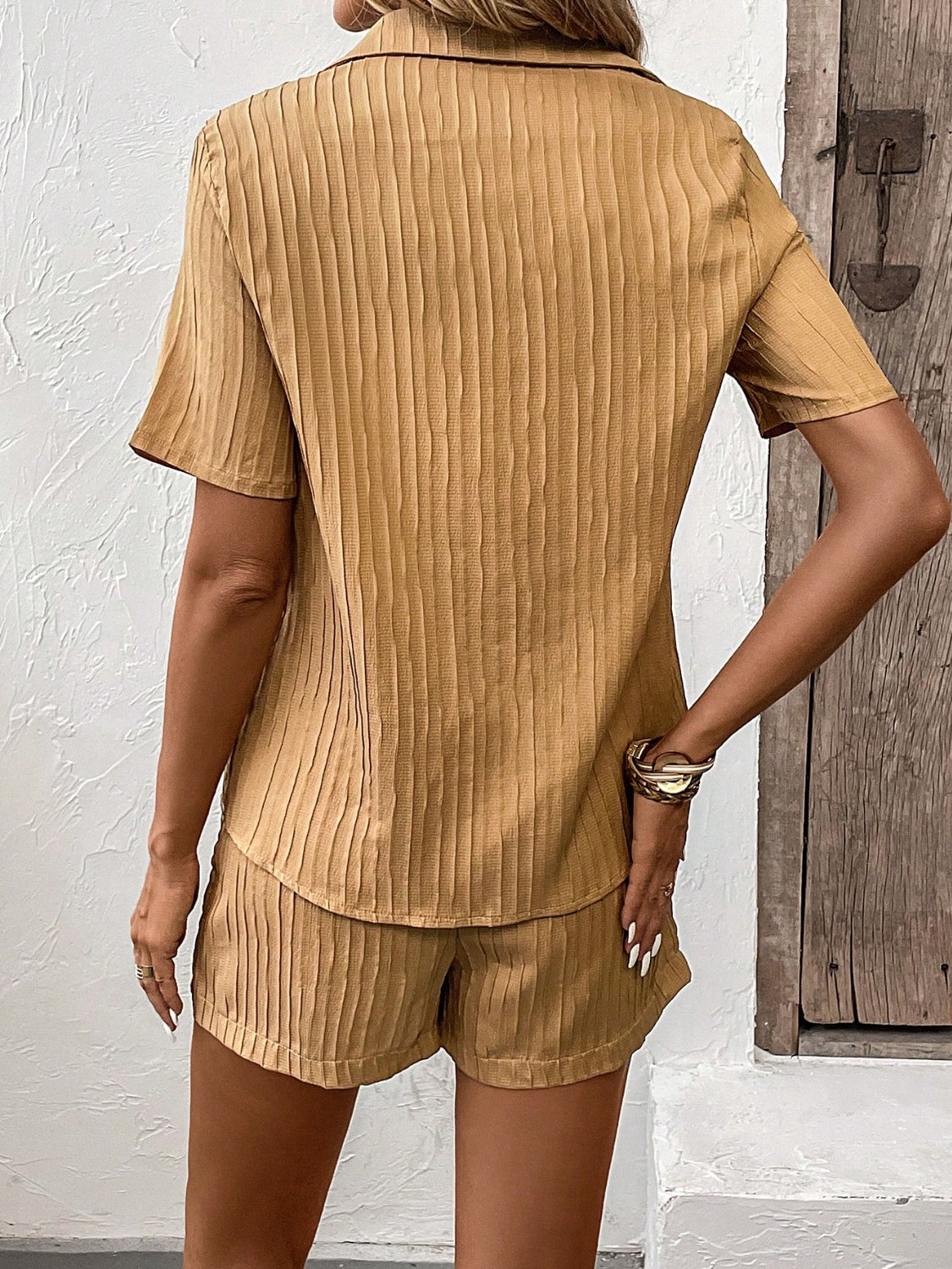 Elegant Beachwear Button Up Shirt / Shorts Outfit