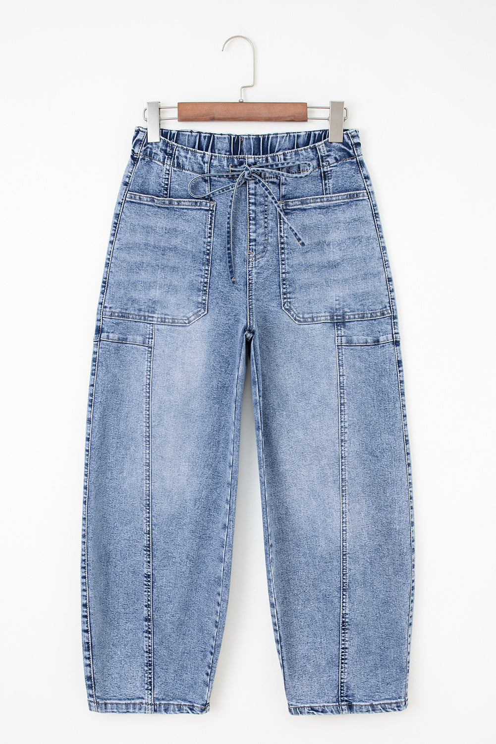 High Waist Paperbag Drawstring Barrel Jeans