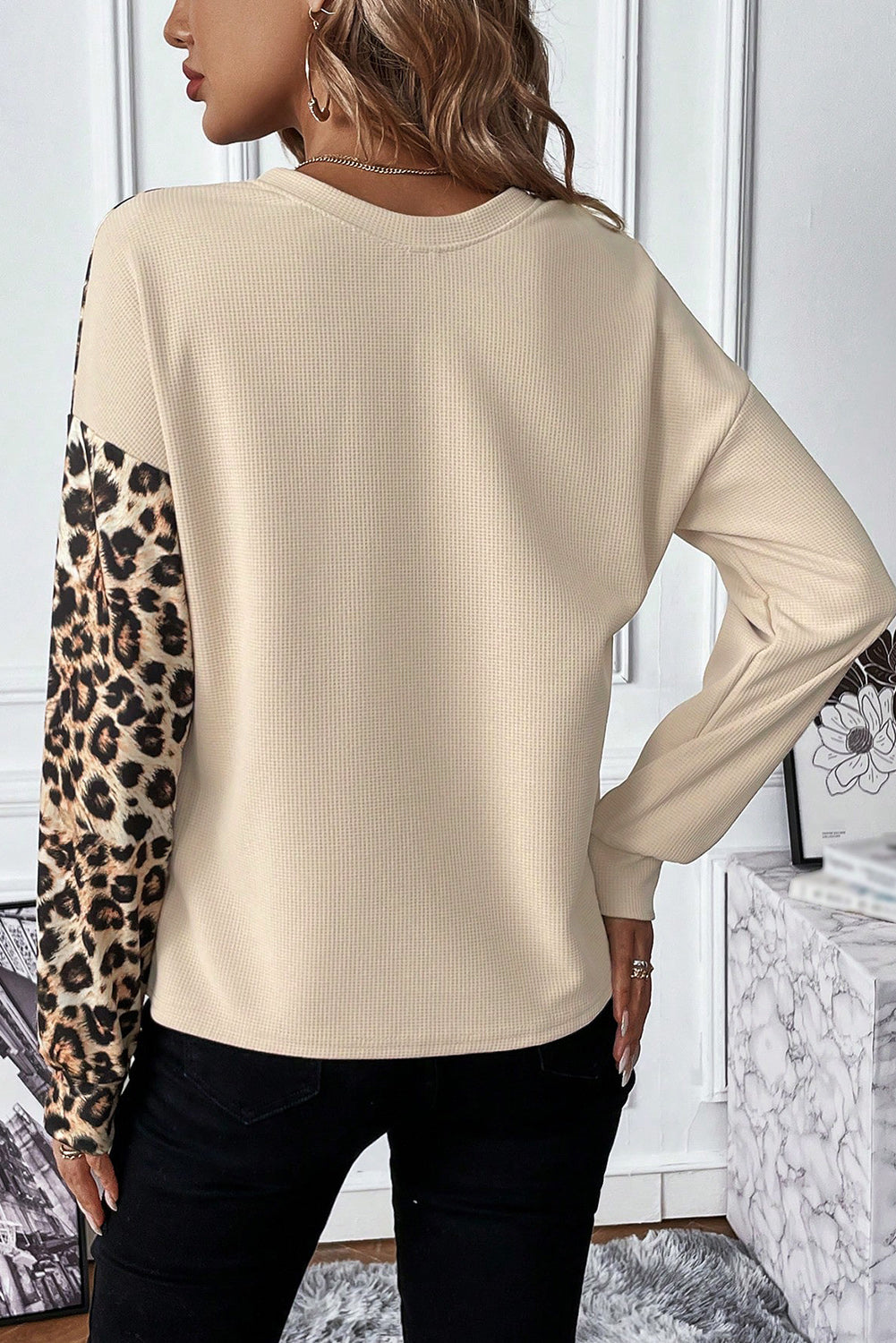 Leopard Color block Waffle Knit Shirt in 2 Colors