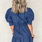 Chic Puff Sleeve Tie Waist Denim Dress