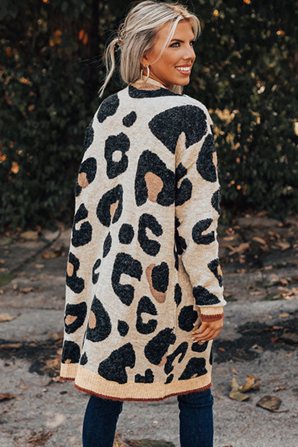 Cozy Leopard Knit Midi Cardigan