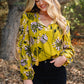 Vintage Floral V Neck Ruffle Trim Long Sleeve Blouse