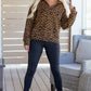 Cozy Daydream Brown Leopard Polo Zip Up Sweatshirt at LaurenNichole