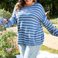 Comfy Blue Stripe Oversized Sweater (1X - 4X)