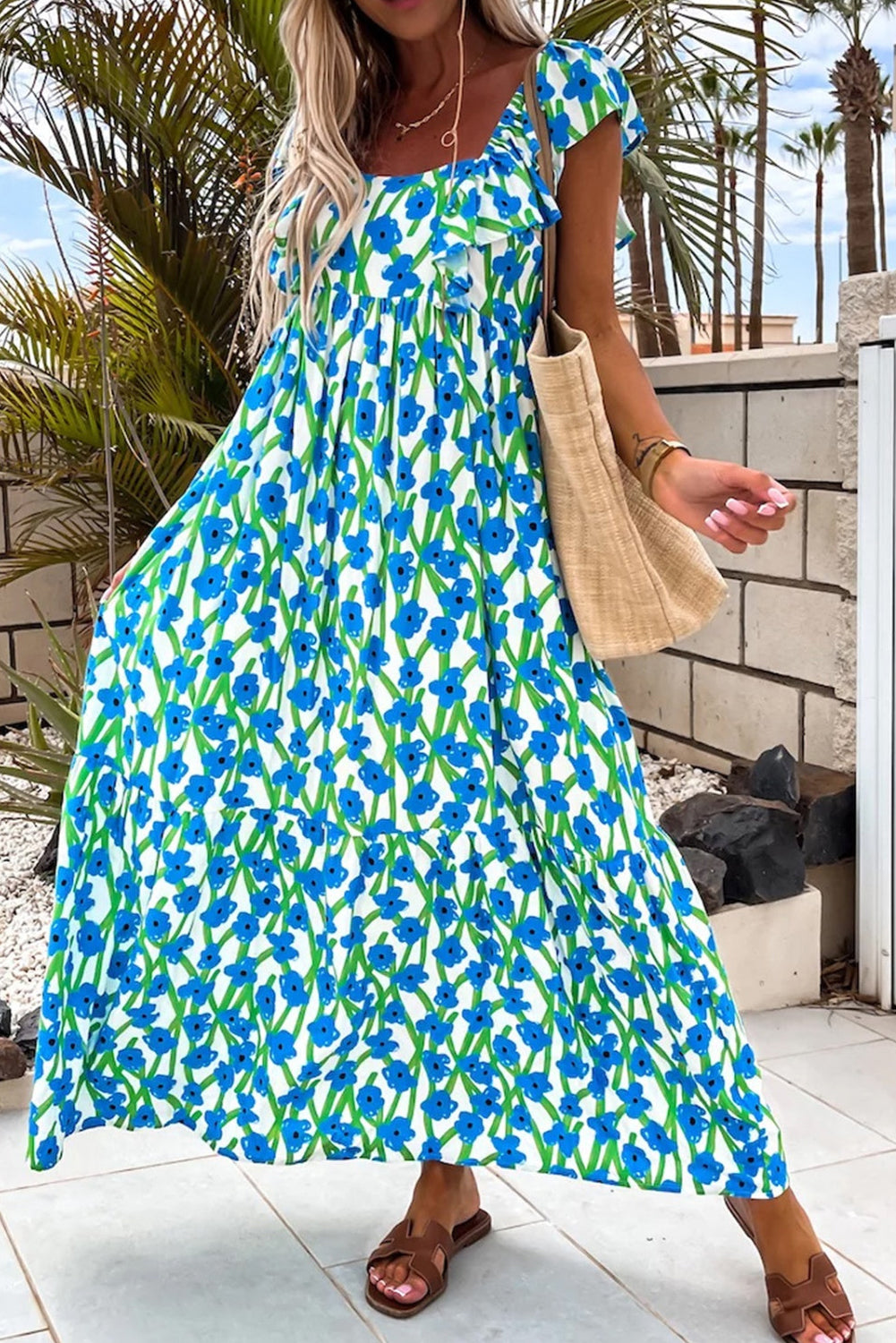Elegant Floral Ruffled Summer Dress in 2 Colors (S - 2X)