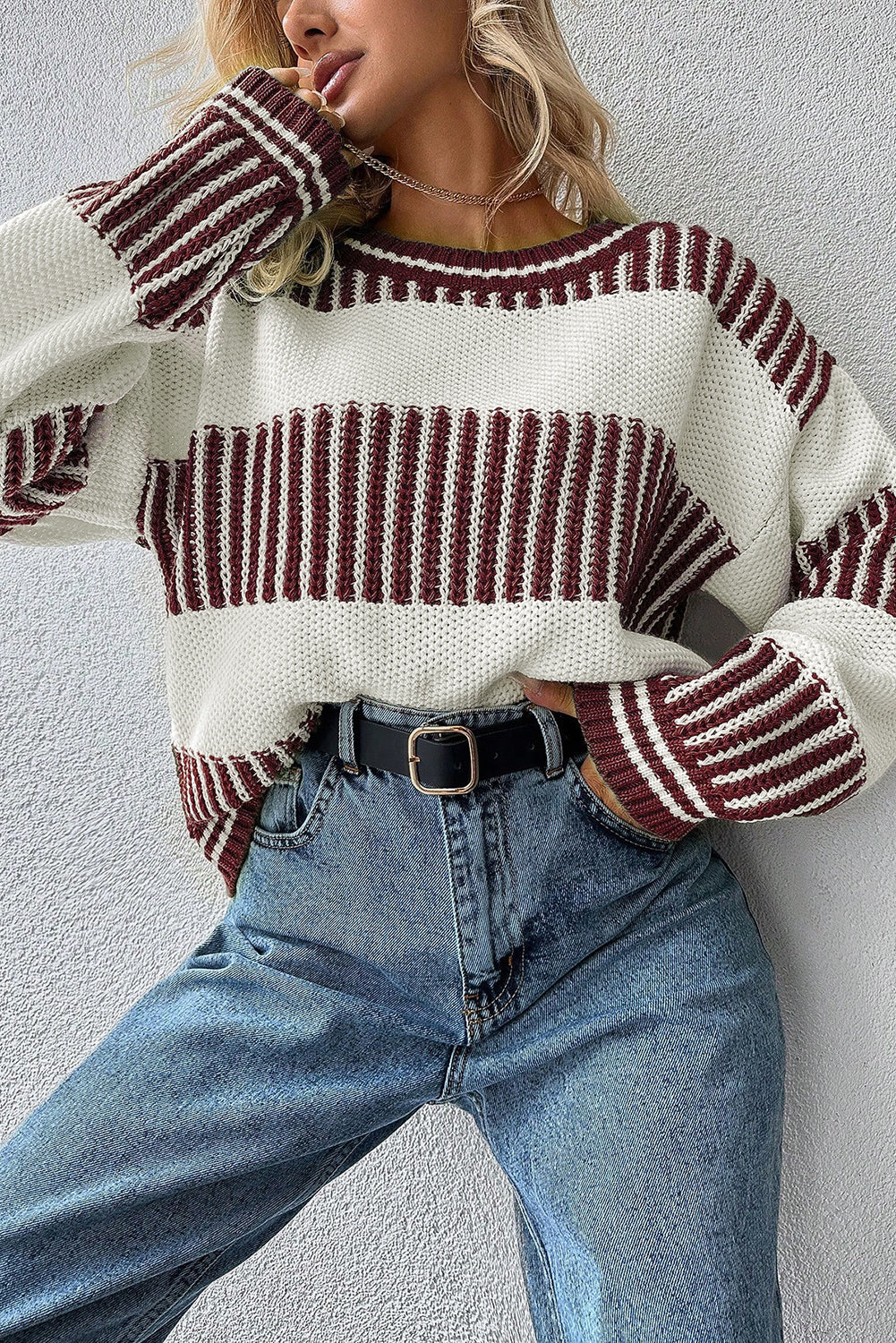 Comfy Stripped Patchwork Oversized Wide Sleeved Sweater in 3 Colors