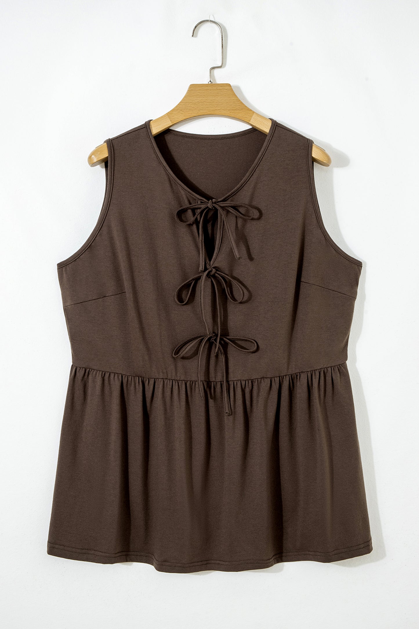 LaurenNichole Her Lux Curves Tie-Front Peplum Tank – Soft Stretch Bow Detail Top