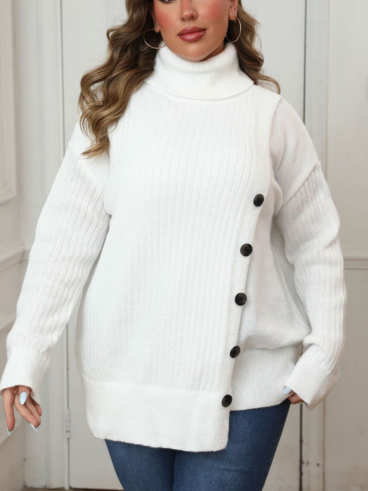 Elegant Side Button Turtleneck Sweater XL - 3X