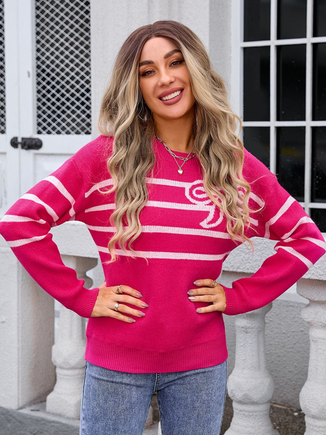 Elegant Bow Striped Sweater in 4 Colors