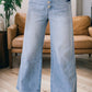 Comfy Multi Button Pinstripe Wide Leg Jeans (Size 4 - 16)